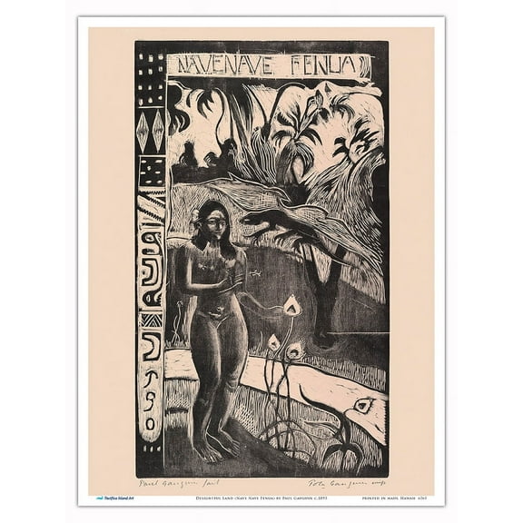 Delightful Land (Nave Nave Fenua) - From an Original Color Woodblock Print by Paul Gauguin c.1893 - Master Art Print (Unframed) 9in x 12in