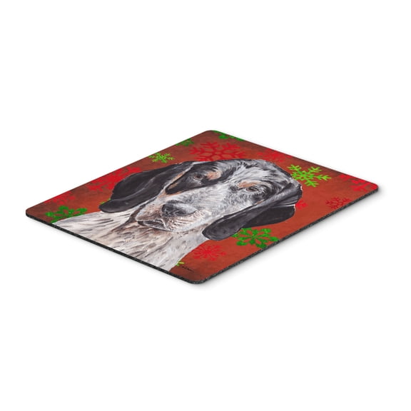 "Blue Tick Coonhound Red Snowflakes Holiday Mouse Pad Hot Pad or Trivet"