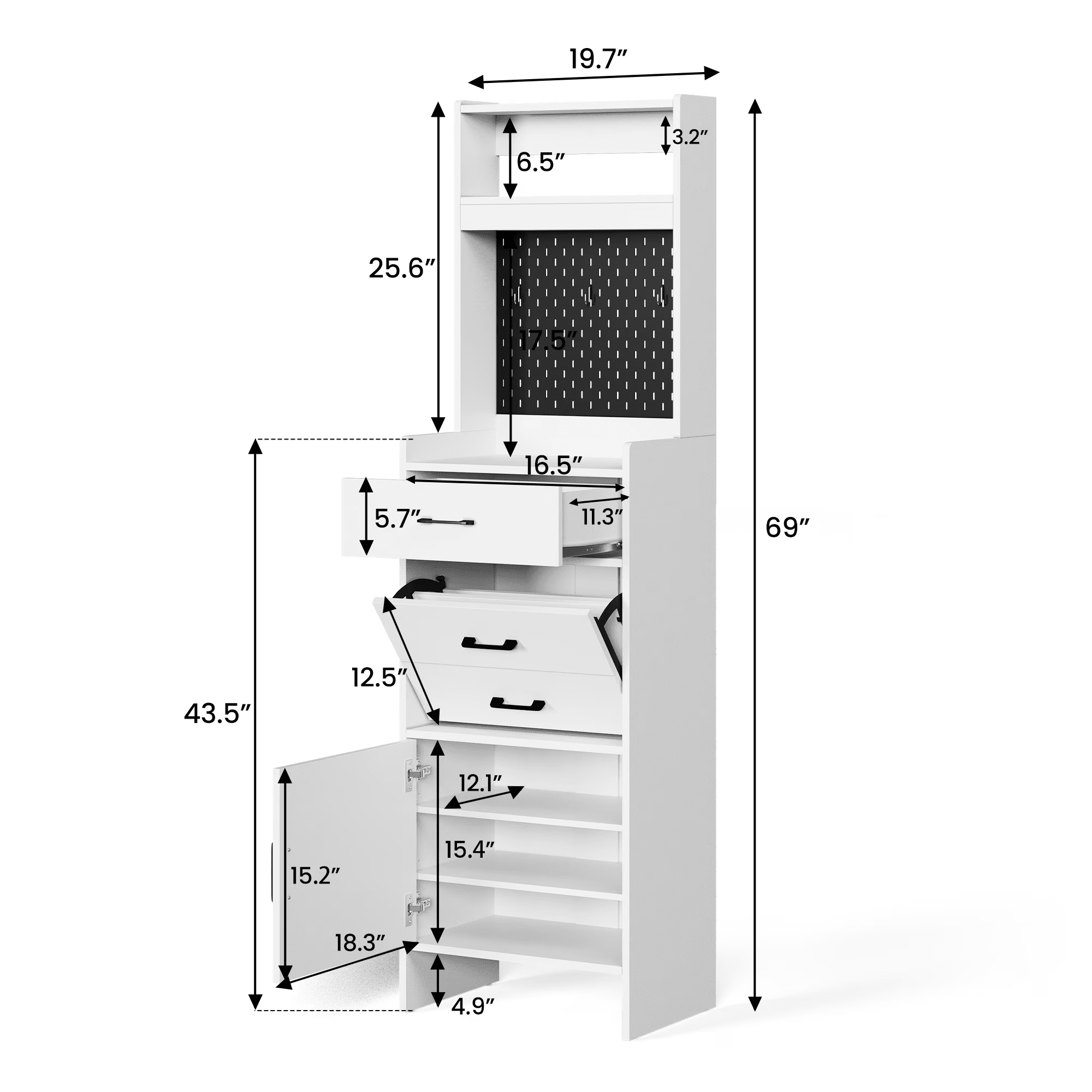 5-in-1 Entryway Shoe Cabinet with Flip Drawer & Pegboard, Wood Shoe Storage Organizer with Adjustable Shelves, Anti-Tip Hall Tree for Foyer Bedroom Utility Room