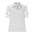 thumbnail image 4 of STETMN Women's Bow Tie Neck Tops Lace Short Sleeve Shirt Elegant Office Blouse Work Tops Dressy, 4 of 6