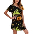 thumbnail image 2 of JIANLAI Cotton Long Nightgowns for Women Halloween Pumpkin Tombstone Print Short Sleeve Sleep Dress, Loose V‑Neck Nightgown, Lightweight Casual Sleepshirt, Holiday Themed Loungewear, 2 of 4
