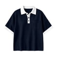 thumbnail image 6 of Tqcoqu Women's Contrast Collar Waffle Knit Polos Shirt,Loose Short Sleeve Casual Tops with Chest Pocket,Navy Women's S-XXL, 6 of 9