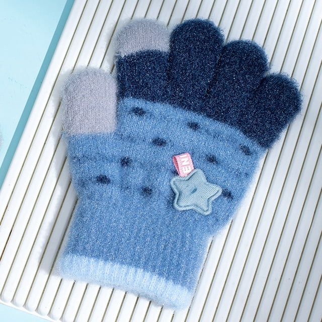 Guantes de lana para niños, otoño e invierno, para niños y niñas, cálidos y fríos, tejidos con hilo de cristal, con forma de estrella y cinco dedos