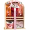 Deluxe Cherry Blossom Bath and Body Gift Set for Women with Bubble Bath, Bath Salts, Lotion, Rose Soaps & Puff in Wood Cabinet Valentines Gift