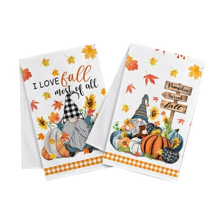 

Frehsky towels 2PCS Welcome Fall Kitchen Welcome Hand Towels Rag Maple Leaves Pumkin Flowers Dishcloth Home Decor Soft 18 X 28 IN