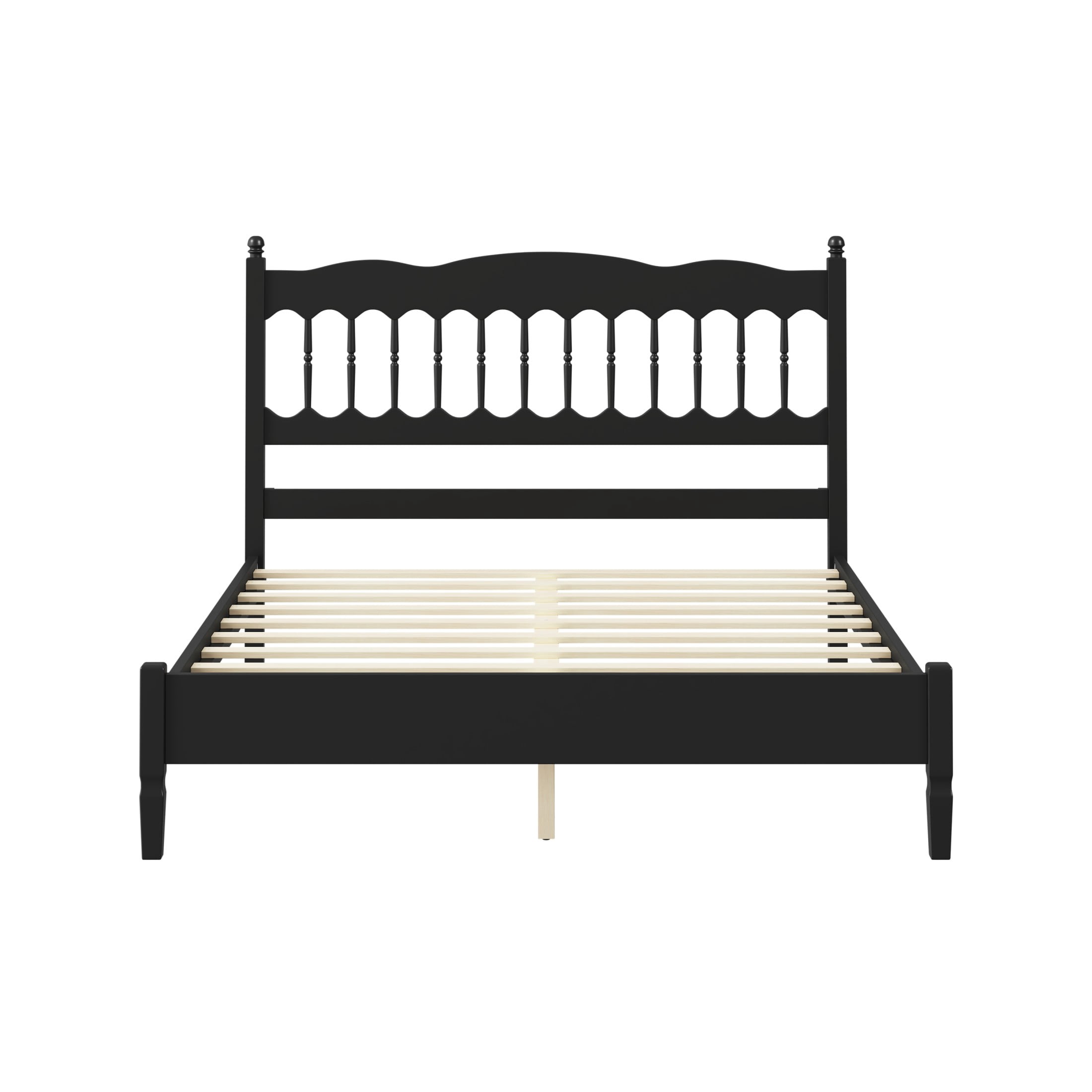 Noble House Onius Countryside Style Queen Size Wooden Bed Frame, Heavy-Duty Platform Bed with Center Support, Black