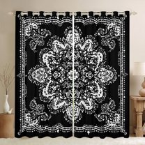 Manfei Retro Paisley Floral Black Out Curtains,Vintage Damsk Curtains Pack of 2 (42x63 Each),White Black Bedroom Curtains For Men Women,Super Cozy Room Decor