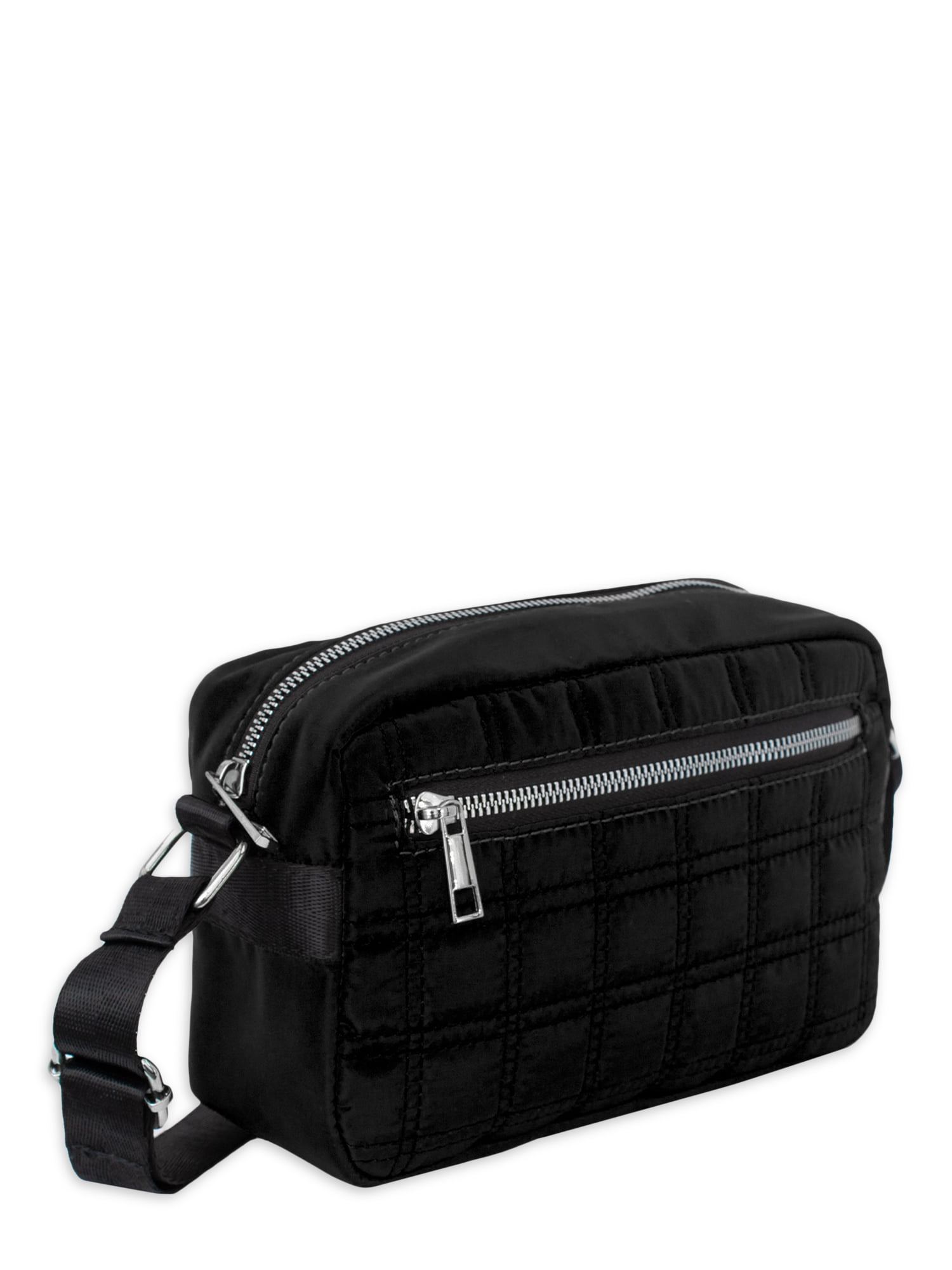 FashionPuzzle Quilted Nylon Crossbody Bag with Wide Strap (Black