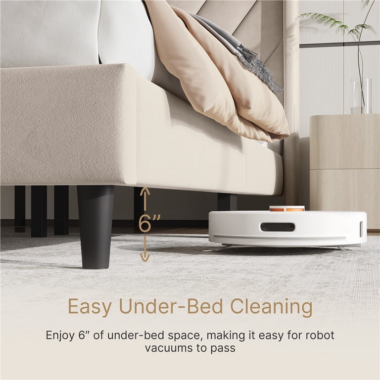 Yaheetech King Upholstered Platform Bed, Beige photo 4