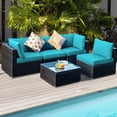 thumbnail image 4 of Gymax 5PCS Rattan Patio Conversation Set Sofa Furniture Set w/ Turquoise Cushions, 4 of 10
