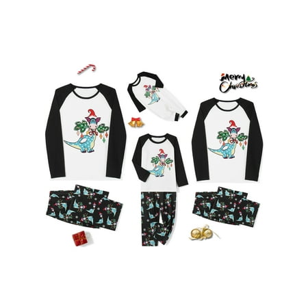 

Youweixiong Matching Family Pajamas Sets Christmas PJ s Sleepwear Printed Top with Dinosaur Print Bottom