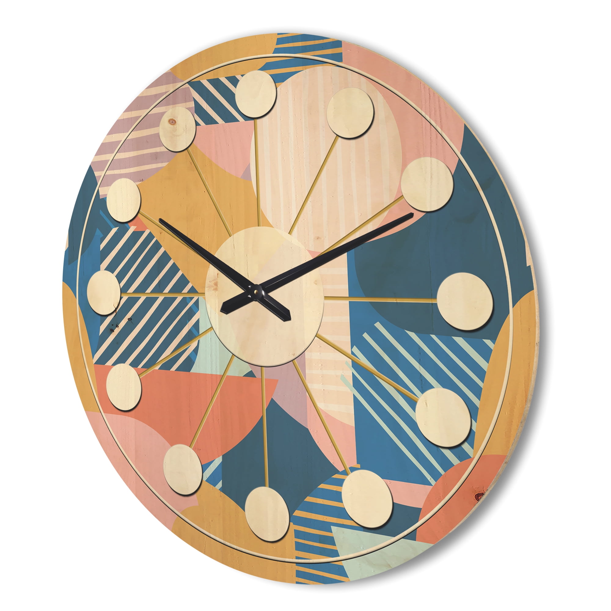 Designart 'Geometrical Modern Shapes Pattern' Mid-Century Modern Wood Wall Clock