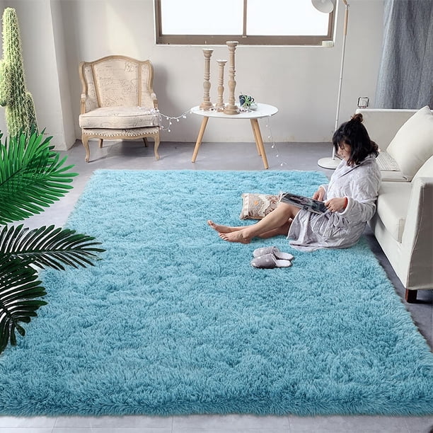 Alfombra DweIke de Peluche Esponjoso 183x274 cm Antideslizante Azul Cielo