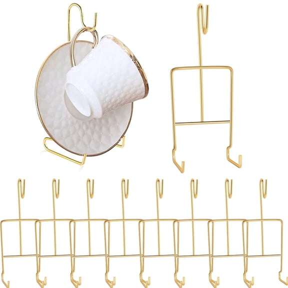 NUAHRHY 8pcs Tea Cup and Saucer Display Metal Cup Saucer Holder Elegant Tea Cup Holder Display Stand Vintage Tea Cup Saucer Rack Sturdy Tea Saucer Display for Kitchen 6.22*2.44in