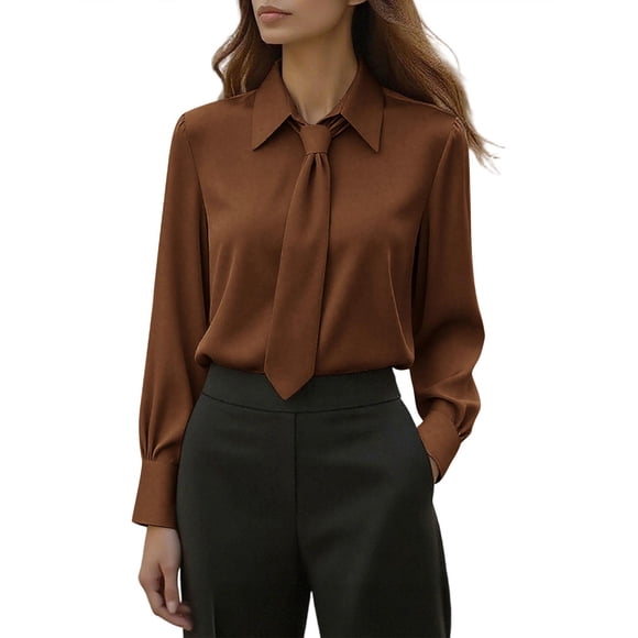 Scarf Shirt Top for Women Long Sleeve Round Neck Polyester Blouse 1 Pc