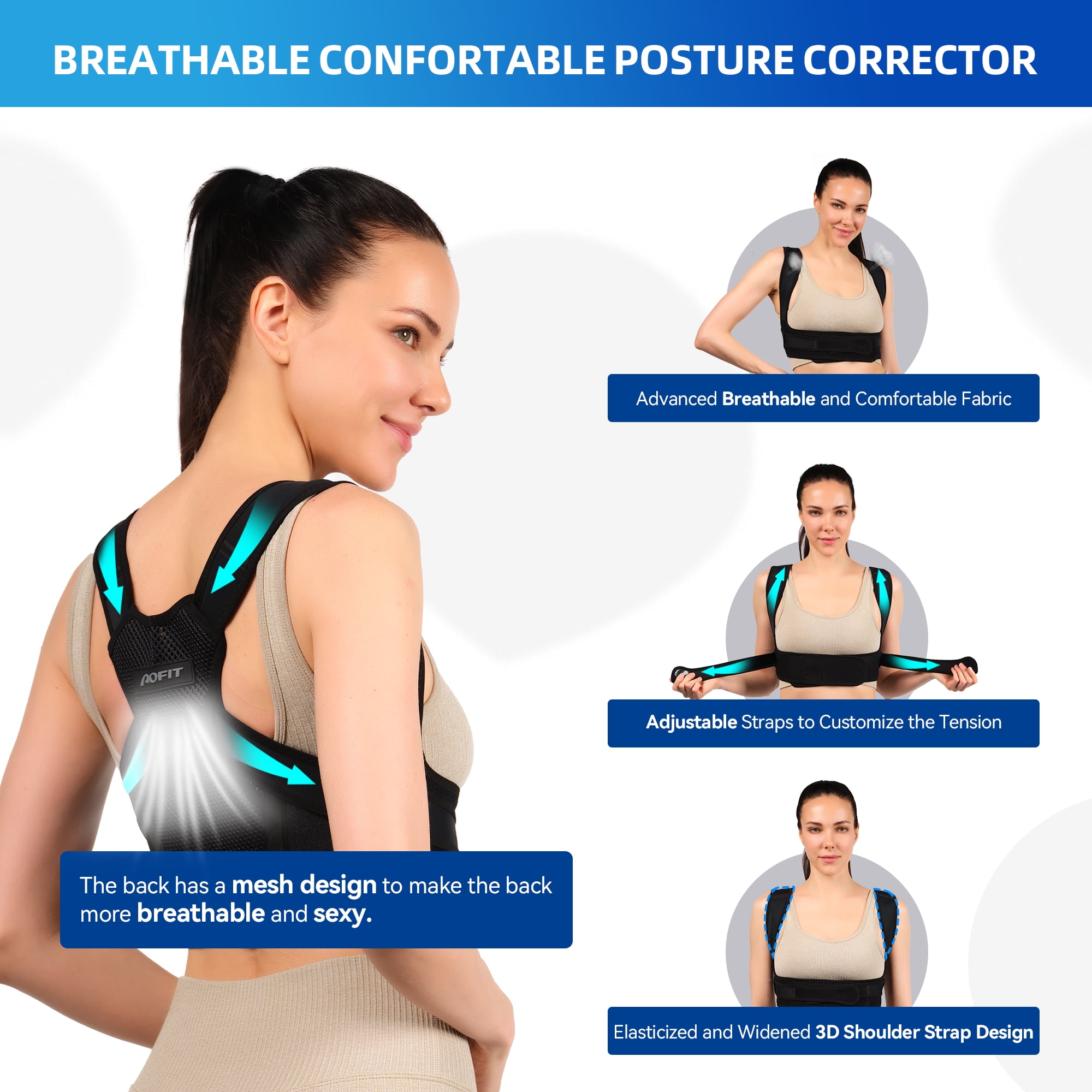 Back Brace Posture Corrector, Shoulder Straightener, Adjustable Full Back Support for Women and Men, Upper and Lower Back Pain Relief - Scoliosis, Hunchback, Hump, Thoracic, Spine Corrector -Medium