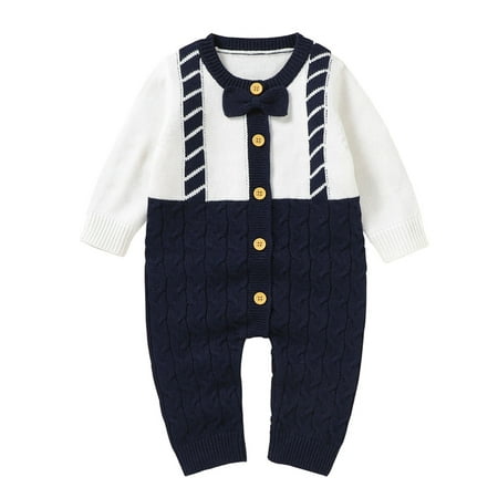 

LBECLEY 5T Sweatsuit Baby Knit Romper Cotton Long Sleeve Boy Girl Sweater Clothes Baby Jumpsuit 1 Piece Outfits Little Kid Sweatshirts Dark Blue 74
