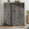 thumbnail image 5 of ChVans 70" Farmhouse Armoire Wardrobe Closet with Doors and Drawers, 4 Barn Doors Wardrobe Armoire with Hanging Rods and Multi-Layer Shelves for Bedroom, Grey-70", 5 of 7
