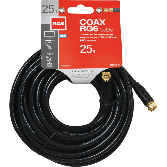 RCA RG6 Coaxial Cable - Single Pack — Indoor & Outdoor Use, NEC-Compliant