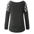 thumbnail image 4 of QELUSQELUS Women Plus Hollow Long Sleeve Scoop Neck Jewish Drilling Solid Daily T-Shirts, 4 of 4