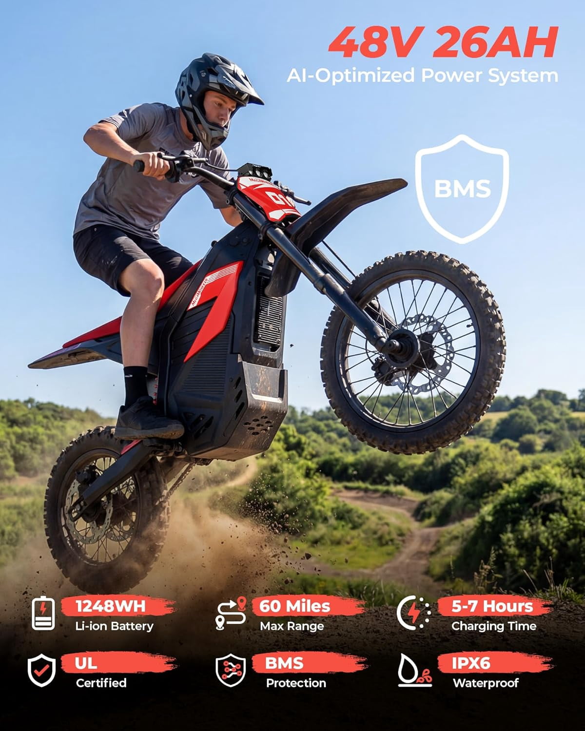 Electric Dirt Bike for Teens Adults, 3550W  Ebike, 38MPH & 45Miles Miles Electric Mountain Bikes, 48V/26AH Battery Ebike, 14"/12" off-Road Tire, Full Suspension Mountain Off-Road E Dirt Bike