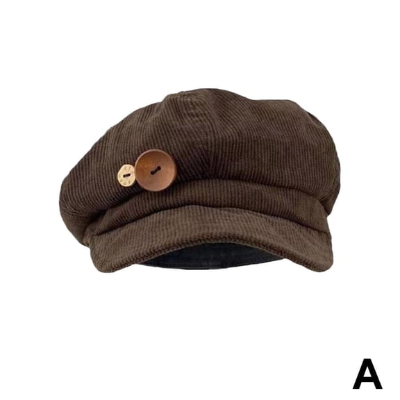 Corduroy Octagonal Hat Autumn and Winter Vintage Button Corduroy Hat N5K4