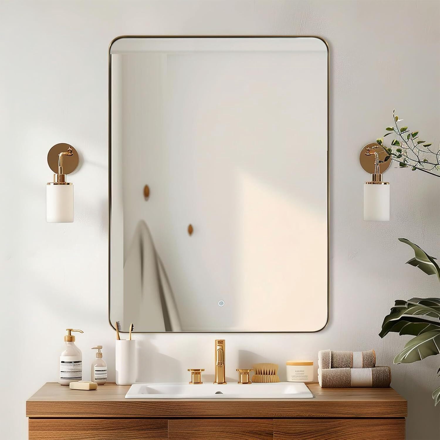 Anyrose Bathroom Mirrors for Over Sink, 24x32 Inch Brushed Wall Mirror, Rectangular Metal Framed Vanity Mirror Gold