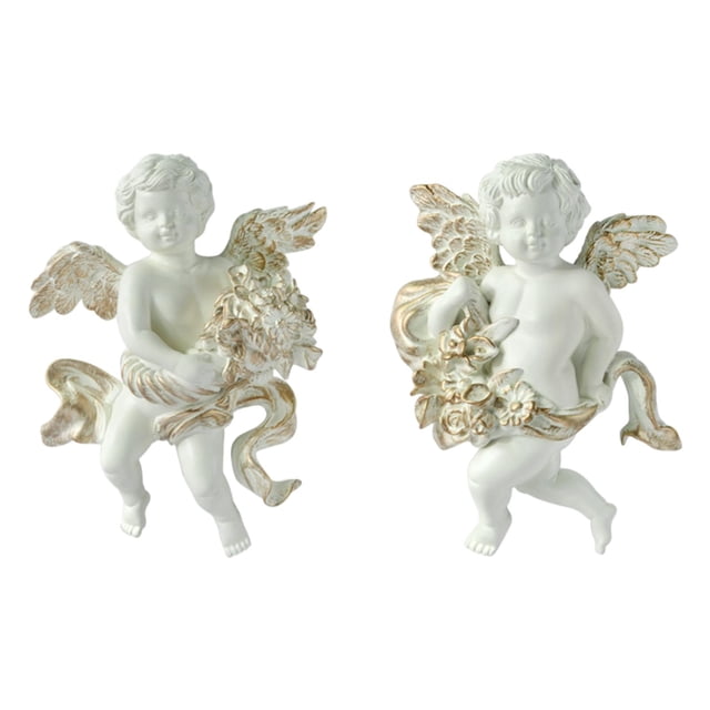 2 piezas hermosas figuras de estatua de ángel querubín escultura de pared alas decorativas para B