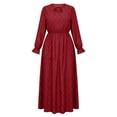 thumbnail image 6 of Karymi Polka Dot Print Midi Maxi Dress, Tie Keyhole Crew Neck Long Ruffle Cuff Sleeve Dress, Elastic Ruched Waist Plus Size Sundress Cocktail Dresses for Women, 6 of 7