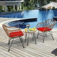 thumbnail image 2 of Costway 3PCS Patio Rattan Bistro Set Coffee Table Armchair Garden Red Cushion, 2 of 12