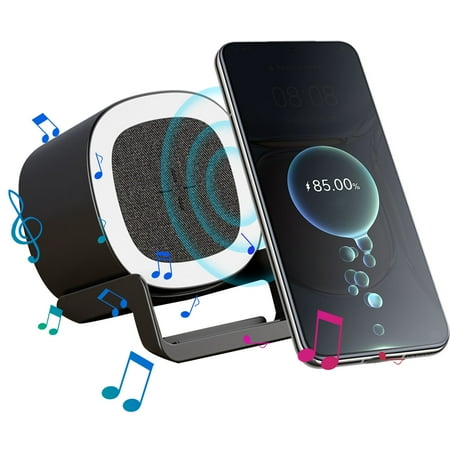 Hwuxmo Night Light Bluetooth Speaker Wireless Charger Stand LED Music Lamp Color Changing Modern Bluetooth Lamp Teenage Girls Boys Gifts/Christmas Gifts For Teen Black