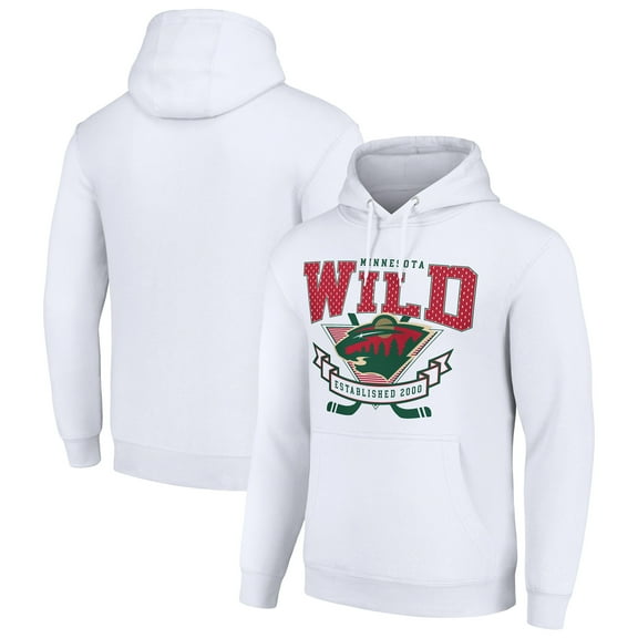 Men's Starter White Minnesota Wild Team Logo Graphic Fleece Tri-Blend Pullover Hoodie