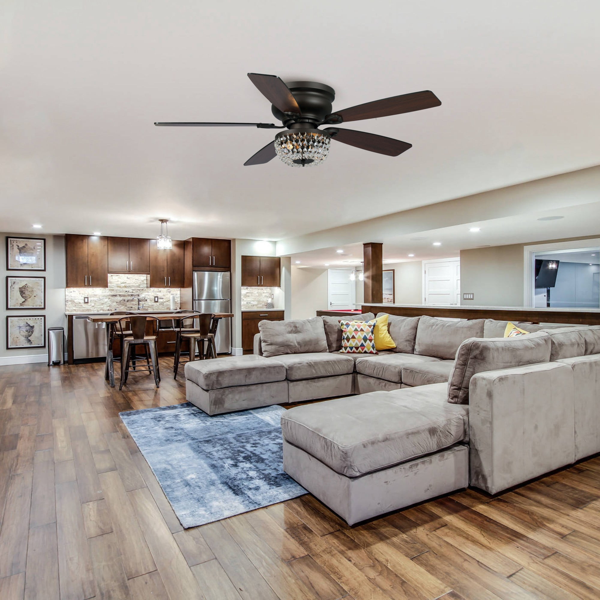 Parrot Uncle Modern 48 inch Bronze Flush Mount Ceiling Fan with Lights and Remote, Chandelier Ceiling Fan