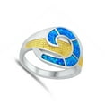 thumbnail image 4 of Blue Simulated Opal Mosaic Ocean Wave Ring .925 Sterling Silver Band CZ Jewelry Female Size 10, 4 of 4