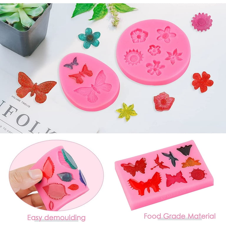4Pcs Flowers Silicone Molds Candy Fondant Chocolate Mold， Roses Flower,  Daisy Flower， Small Flower and Leaf molds for Chocolate Fondant, Crafting  Cake