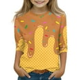thumbnail image 2 of Drmagiyhm Girls T Shirts Size 10-12 Cute Crewneck Shirts Ice Cream Graphic T Shirts Casual Stretchy Kids Beach 3/4 Sleeve Tops, Tees & Blouses Earthy Yellow 7-8 Years, 2 of 5