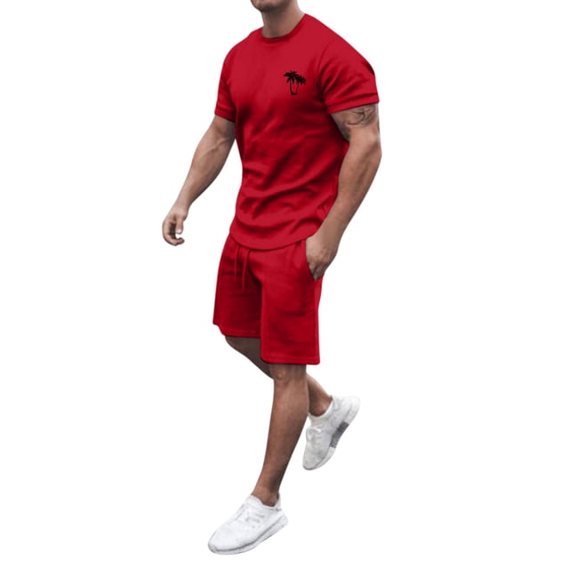 Men‘s Two-Piece Outfits Summer Casual Muscle Short Sleeve Tee Shirts And Classic Fit Sport Shorts Set Tracksuit5XL
