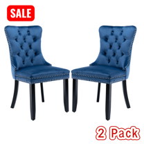 Tcbosik Upholstered Velvet Chairs Set of 2, Padded Dining Chair with Solid Wood Legs, Side Chair with Solid Wood Legs for Kitchen, Easy Assembly, Blue & Black