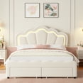 thumbnail image 2 of Homfa Full Size LED Bed Frame with 2 Drawers, Velvet Upholstered Platform Bed Frame with Adjustable Petal Headboard for Bedroom, Beige, 2 of 7