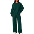 thumbnail image 2 of Stralyhd Women Long Sleeve Sweatshirt Set Crew Neck Tracksuit Fall Comfy Sweatsuit Sports 2 Piece Jogger Set Dark Green L, 2 of 5