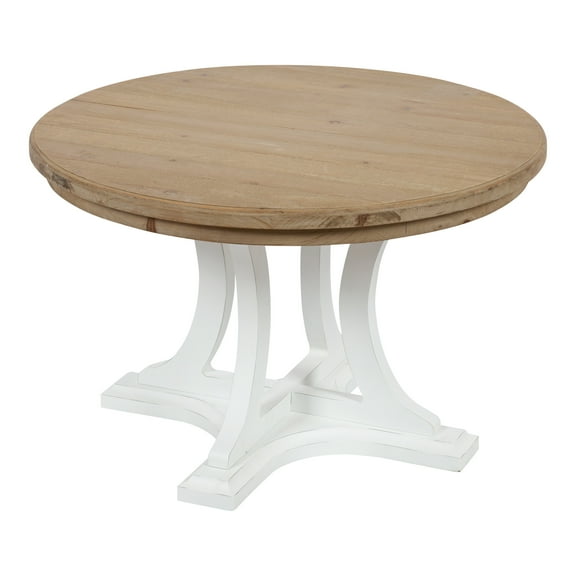 Kate and Laurel Linsley Farmhouse Coffee Table, 28 Inch Diameter, Rustic Brown and White, Decorative Centerpiece Table With Rustic Style for Vintage Decor