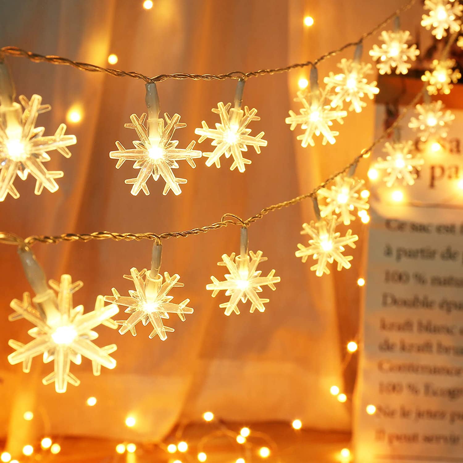 White Xmas Party Wedding Snowflake LED String Fairy Light Cool Battery Operated 