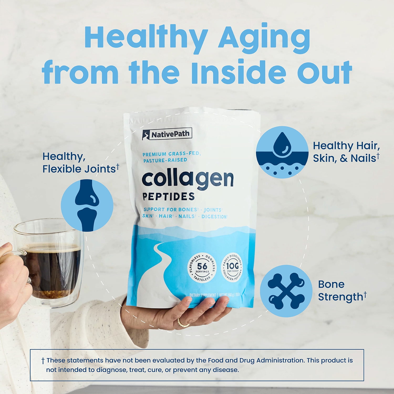 NativePath Collagen Peptides Protein Powder, Grass-Fed Type 1 and 3, Unflavored, 56 Servings