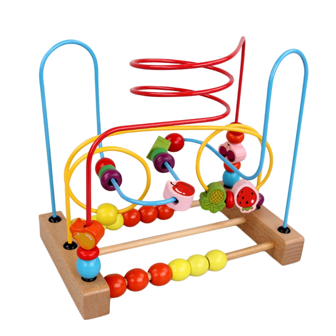 Counting Fruit Bead Wire Maze Roller Coaster Wooden Educational Toy for Baby Kids Chilrden
