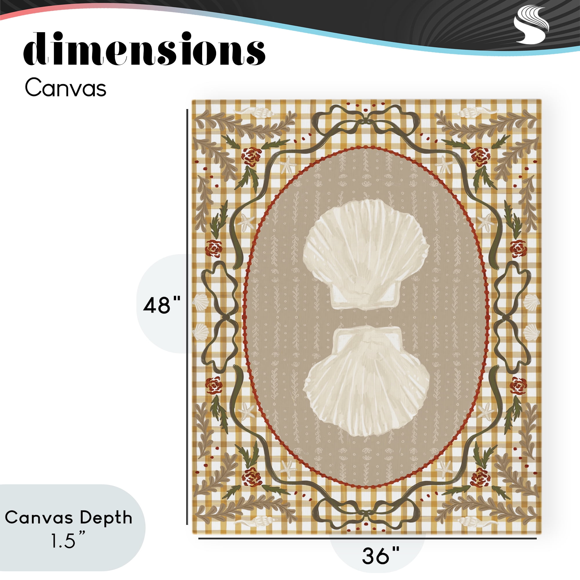 Stupell Industries Vintage Shells on Gingham Canvas Wall Art, design by Vero Illustrates