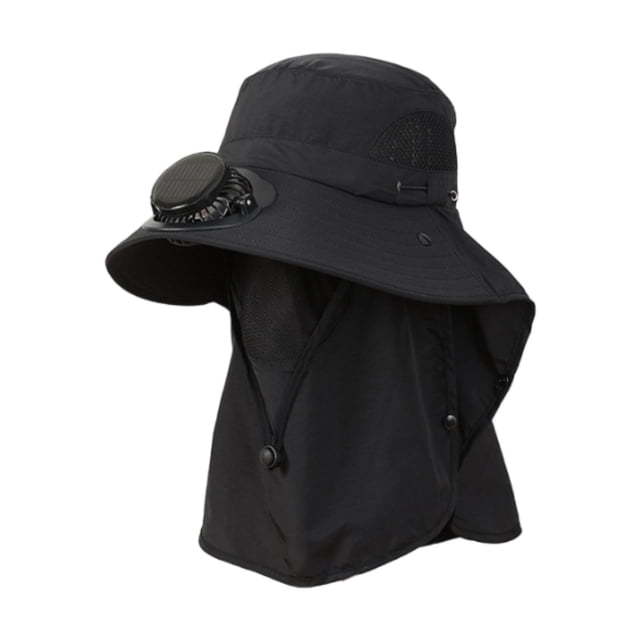 Sombrero para exteriores con ventilador, cubierta facial extraíble, para hombres y mujeres, ligero, transpirable, sombrero de pescador, sombrero para Negro