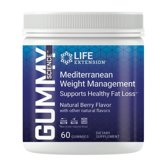 Life Extension Gummy Science™ Mediterranean Weight Management, blood orange extract, vitamin C, fight fat, support a healthy weight, gluten free, non-GMO, vegetarian, 60 gummies