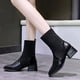 thumbnail image 2 of NECHOLOGY Botas Mujer Zapatos Botines de mujer Moda mujer malla mantener caliente dentro tiro felpa suela gruesa tacones cuadrados resbalón en botines cortos zapatos de punta redonda (Black, 7.5), 2 of 5