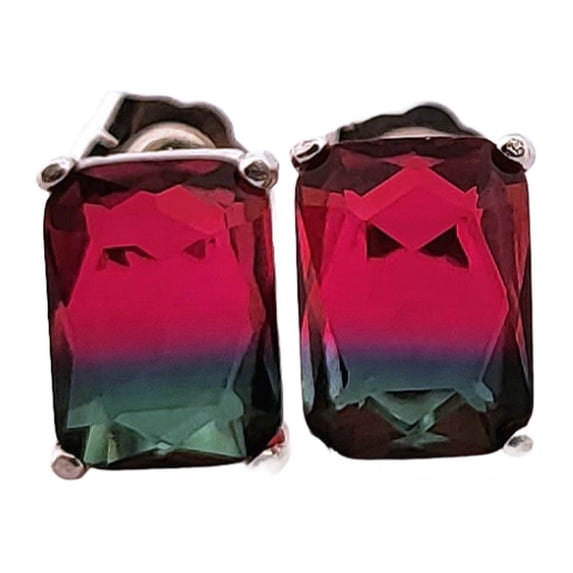 2.6ct Emerald Watermelon Tourmaline Sterling Silver Earrings 86MRDTE