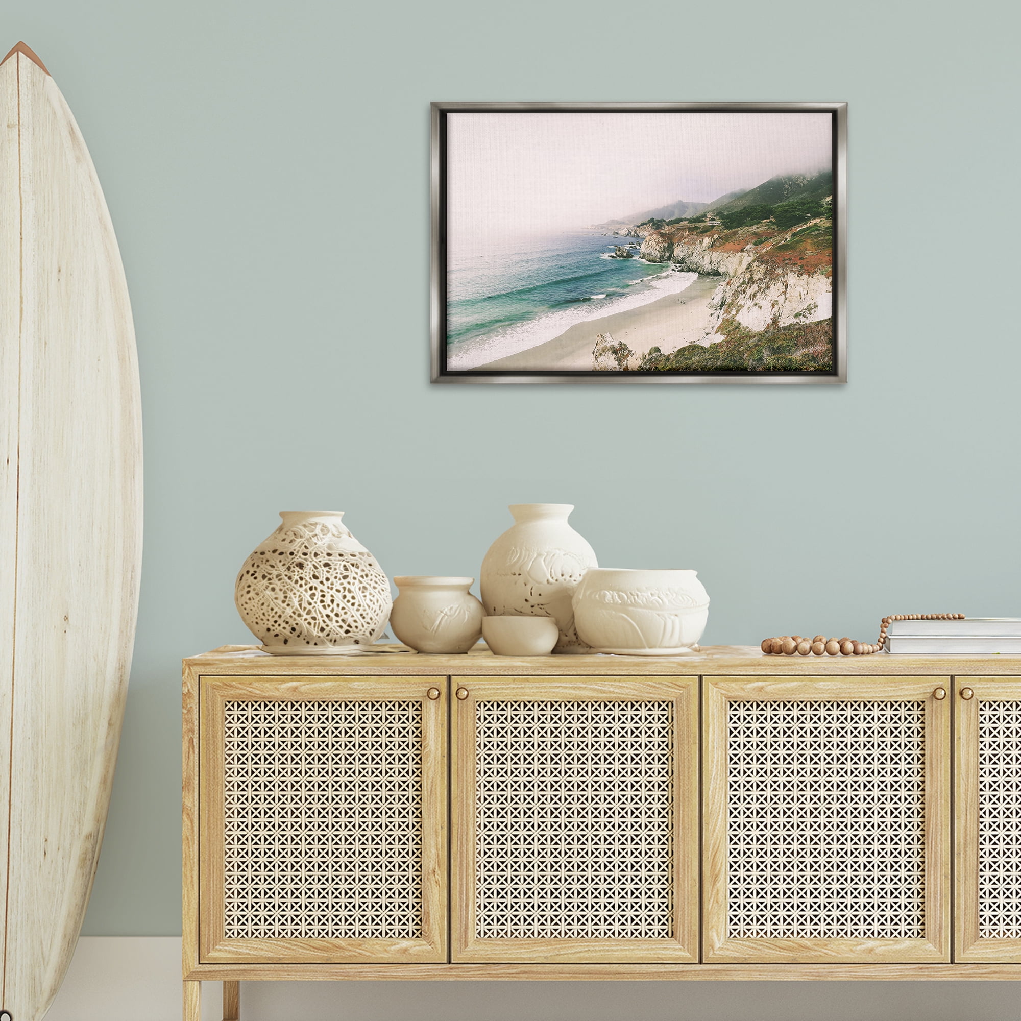 Stupell Industries Big Sur Coast View Landscape & Nature Photography Gray Floater Framed Canvas Art Print Wall Art, 31 x 21